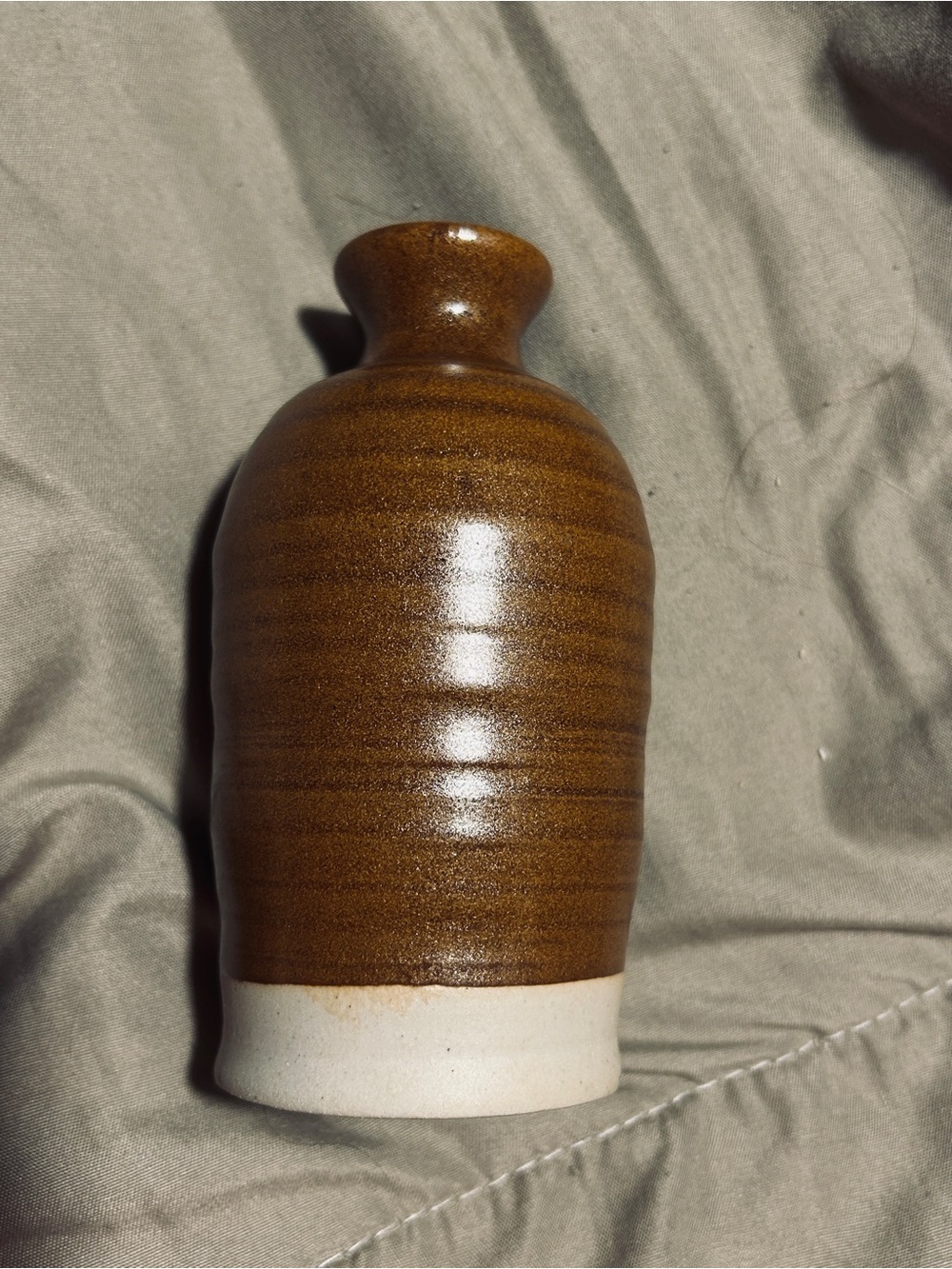 Handcrafted Brown Ceramic Bud Vase with Cream Base